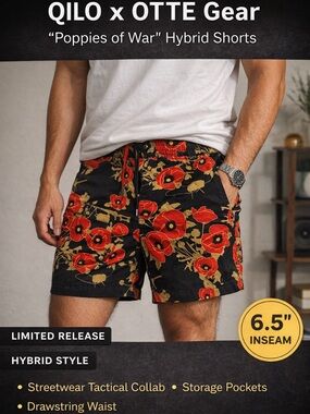 QILO OTTE Gear “Poppies of War” Hybrid Shorts Streetwear Tactical Collab Size M